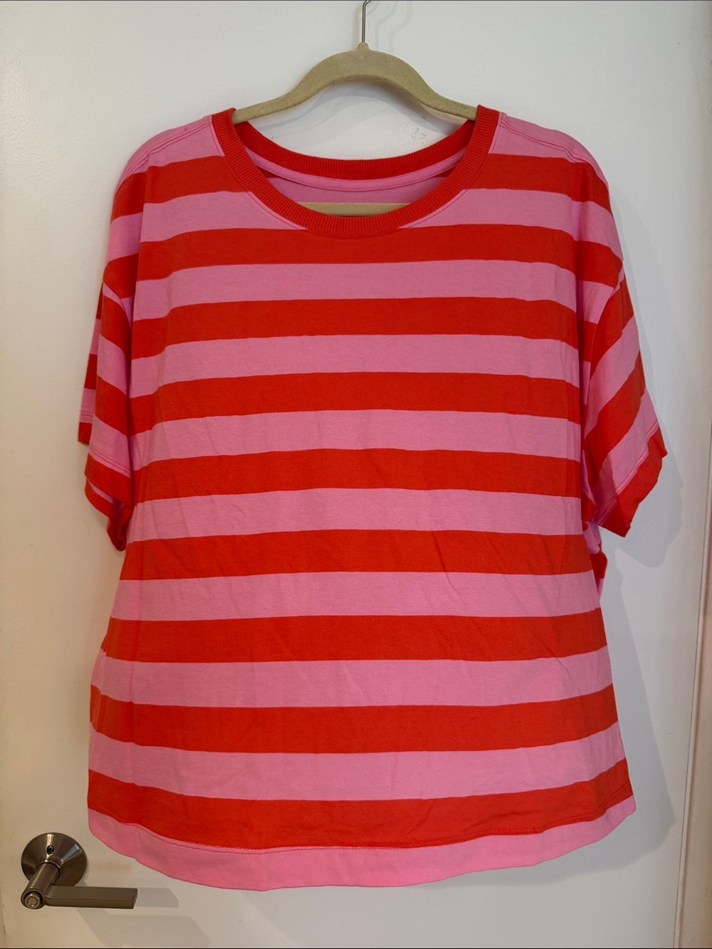NEW Striped Short-Sleeve Crewneck Top - Pink & Red